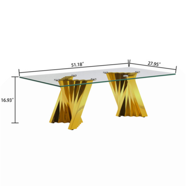 Orren Ellis Tempered Glass Top Coffee Table With Mirror Stainless Steel ...