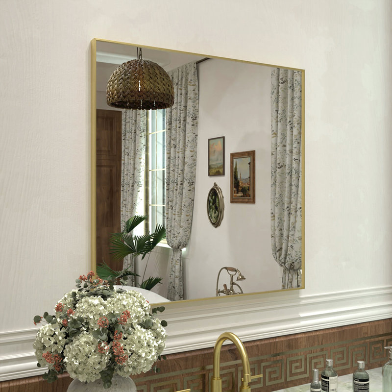 30 in. W x 30 in. H  Rectangular Framed Wall Bathroom Vanity Mirror in Brushed Gold, 30" x 30", Brushed Gold