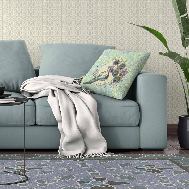 Coussin Paisley Peacock Dreams Broadcloth, H 16 po x l 16 po, Bleu ciel / jaune