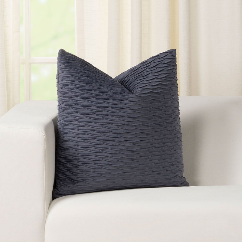 Fluctuate Pleated Velvet Throw Pillow, 17" x 17", Bluestone