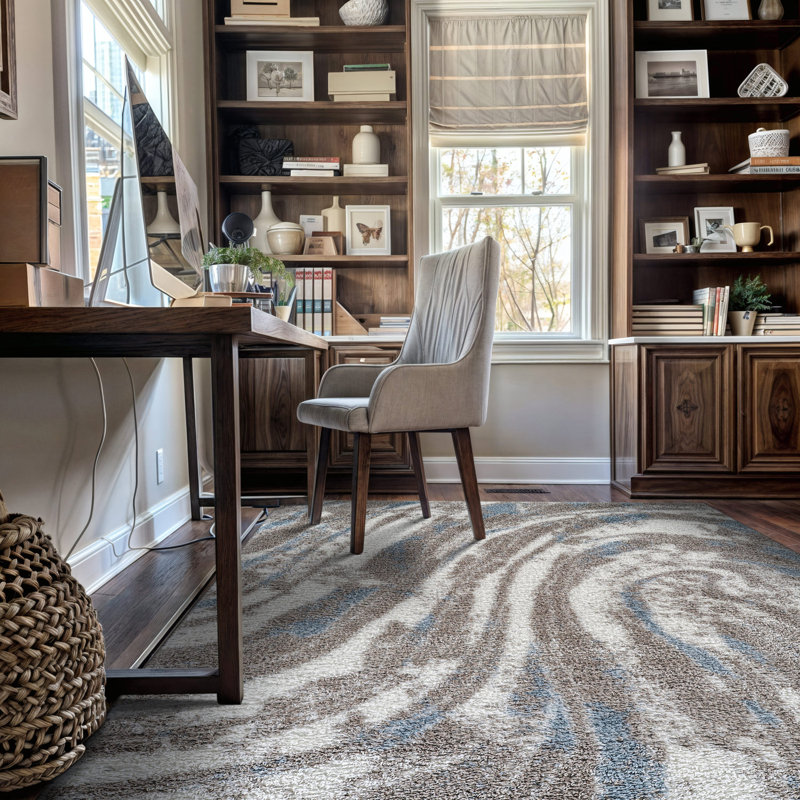 Marble Swirl Shag Rug – Blue – Medium Pile, Stylish, Easy To Clean, Rectangle 5' x 7'