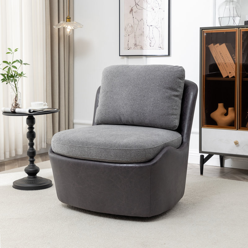 Fauteuil pivotant sans accoudoirs Oliver, Polyester gris / similicuir