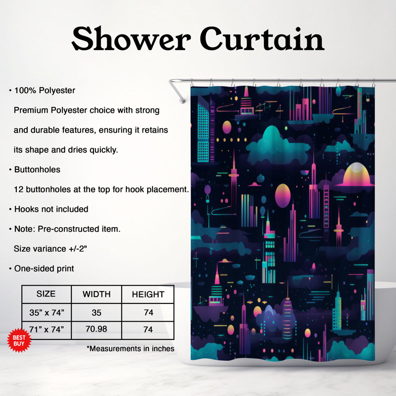Cyber Futur - Rideau de douche Premium, H 74 po x l 71 po
