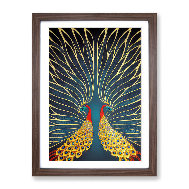 Striking Peacock Art No.3 - Wall Art, 34cm H x 25cm W x 2cm D, Walnut Framed