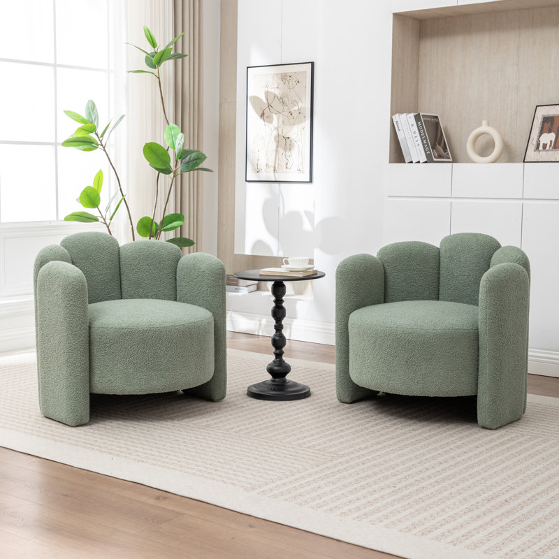 Sherpa Upholstered Barrel Chair, Green