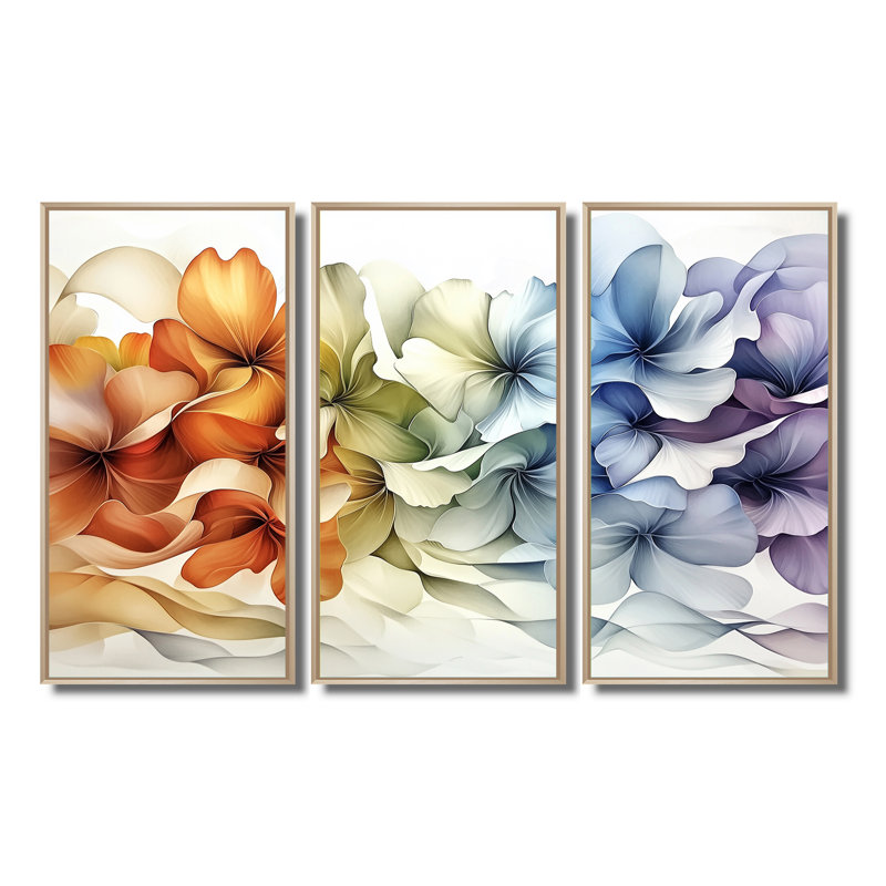 «Geraniums Fantasy Field of Colors - Geraniums», art mural - 3 pièces, H 28 po x l 36 po, Érable