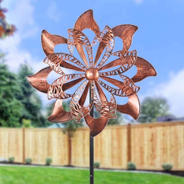 Exhart Double Pinwheel Kinetic Tall Spinner Stake