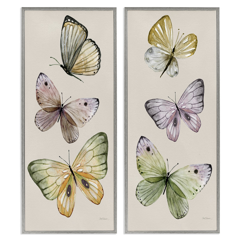 «Delicate Butterfly Butterfly Trio», ensemble de 2 giclées sur papier par Carol Robinson, Estampe numérique Farmhouse