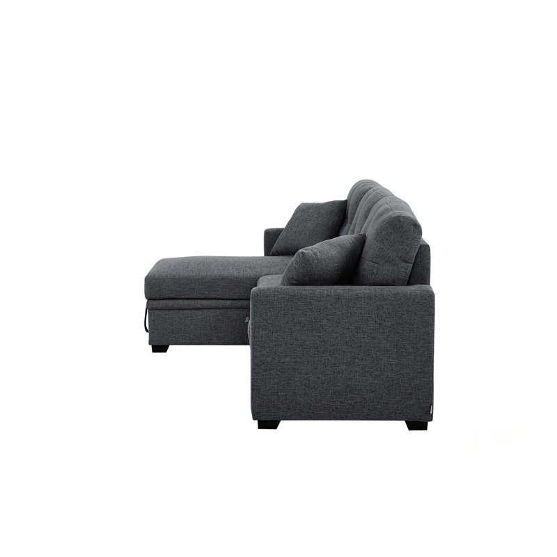 Linen Blend Upholstered Sectional With Pull-Out Bed, Chaise Storage, And Reversible Configuration For Versatile Living Spaces