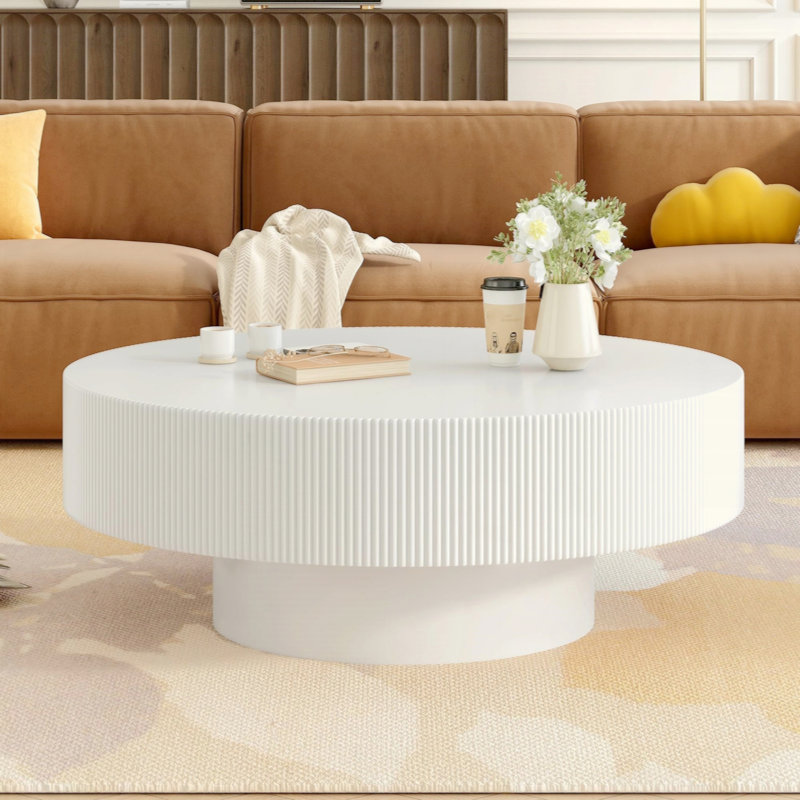 Table basse moderne et minimaliste moderne | Plateau de table cannelé de 6,8 po d'épaisseur | Base robuste | Assemblage facile pour le salon