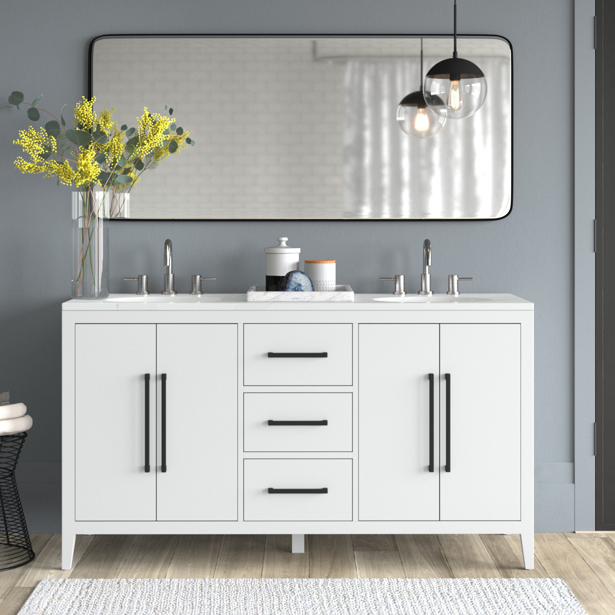 Alsup 60 Double Bathroom Vanity Set Mercury Row Base Finish: Wire Brushed Oak