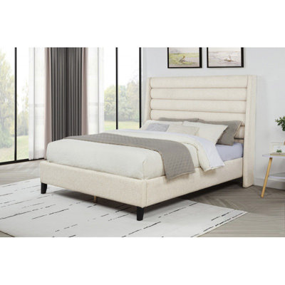Rolled Channel Tufted Headboard Upholstered Bed