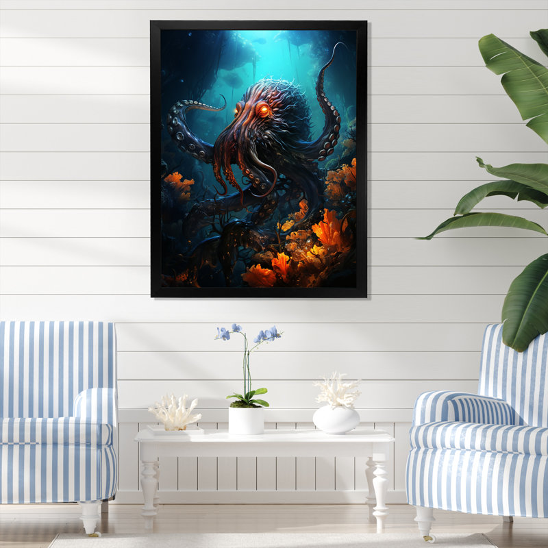 Superheros Octopus Warrior sur impression sur toile, H 20 po x l 12 po x P 1 po, Cadre simple noir