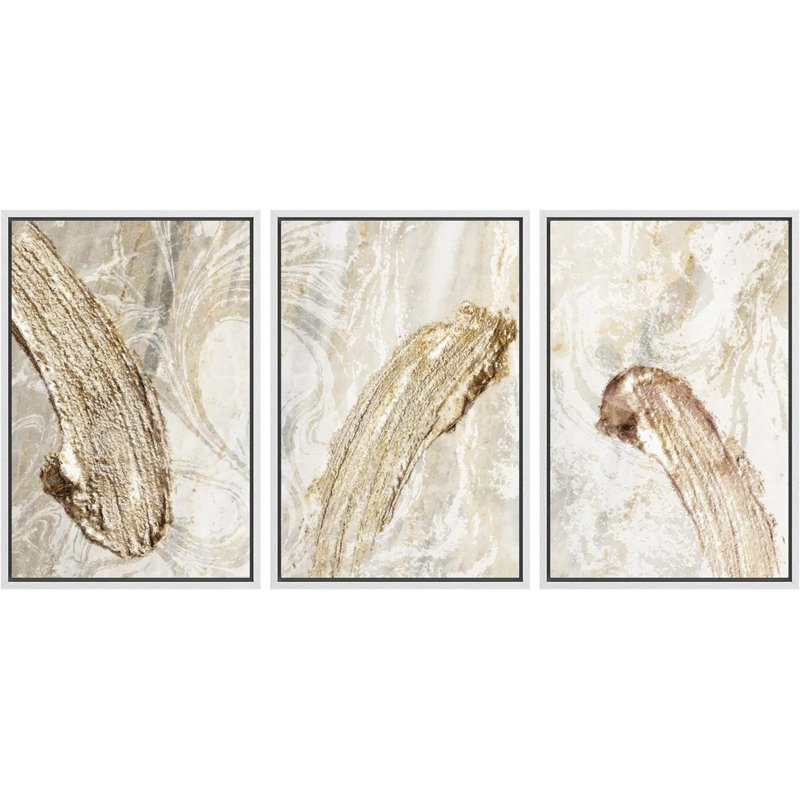 Tourbillon de peinture grunge brun et jaune, 3 pièces, Blanc, H 36 po x l 24 po x P 1,5 po