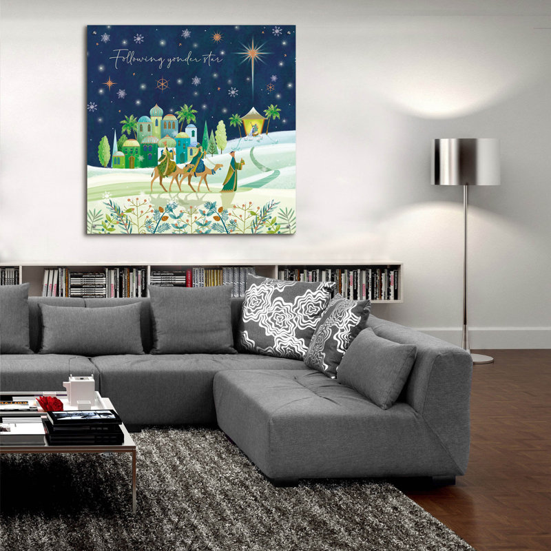 Art mural en verre épique «Three Kings Journey» par Elle Media Group SA, 36 po x 36 po, H 36 po x l 36 po