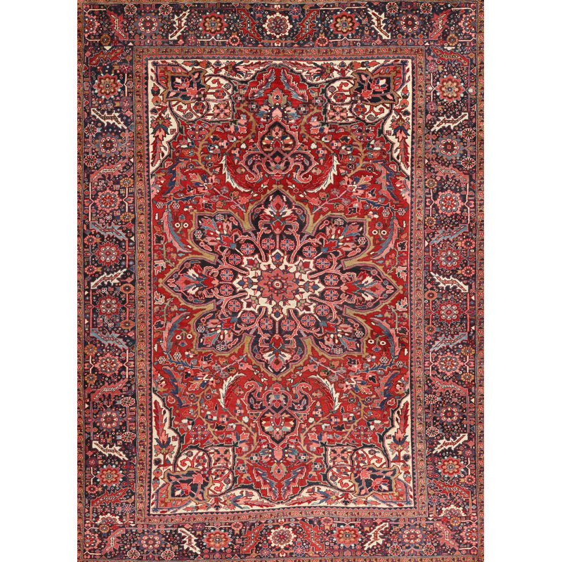 Tapis rouge/rose/beige traditionnel, Rectangle 8 pi x 10 pi