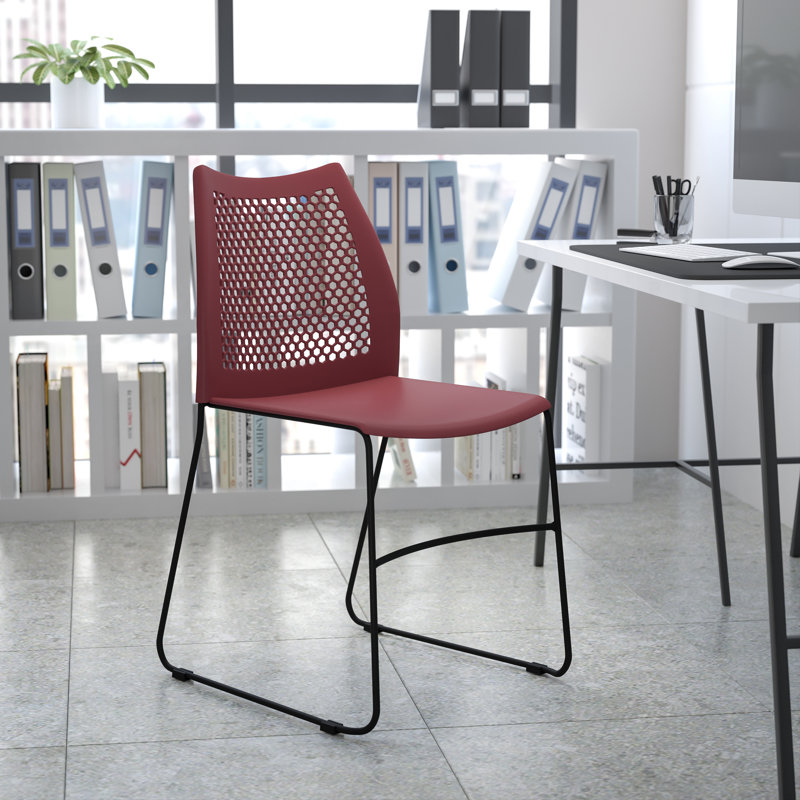 Oliverson Plastic Stacking Lobby Chairs with Honeycomb Backs, Gray, Black, 5