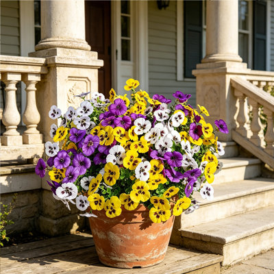 2436Fake Flowers Plants for Front Porch Yard Patio Planter Garden Decor (Purple, Yellow, White)