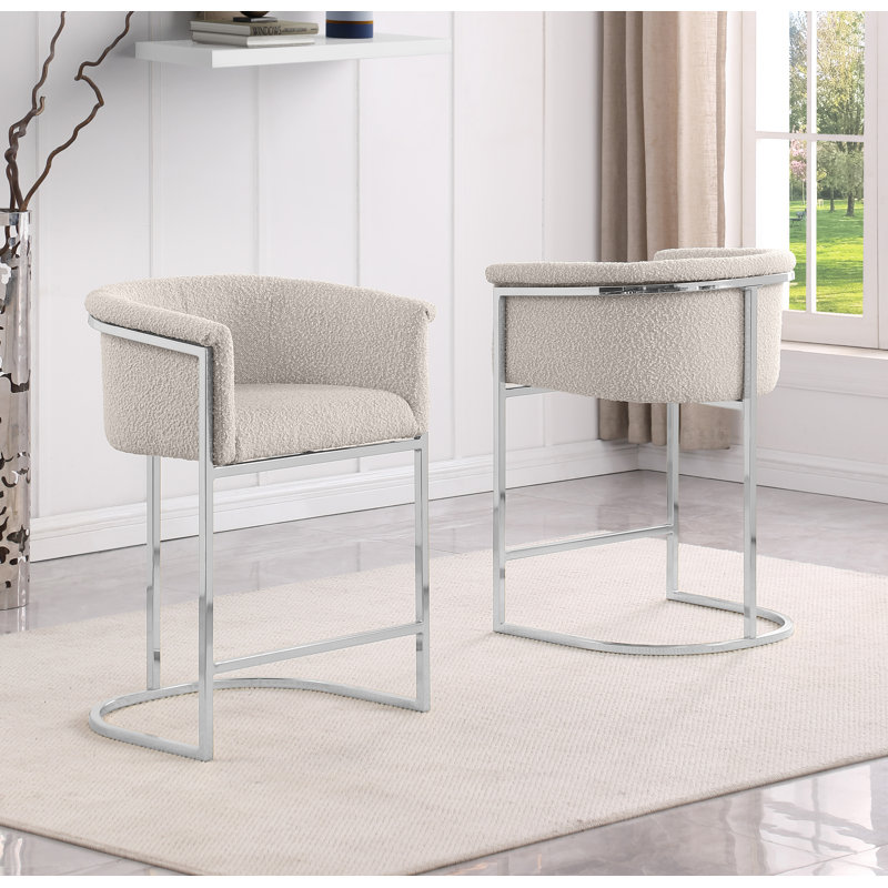 Tabouret de bar et chaises à hauteur comptoir avec revêtement en tissu Boucle et base chromée, Polyester noir / base argentée