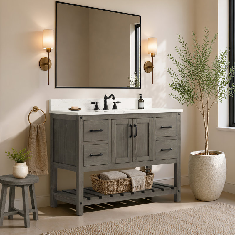 Ensemble de meuble-lavabo simple 42 po Radstock, Blanc de Carrare, Gris antique
