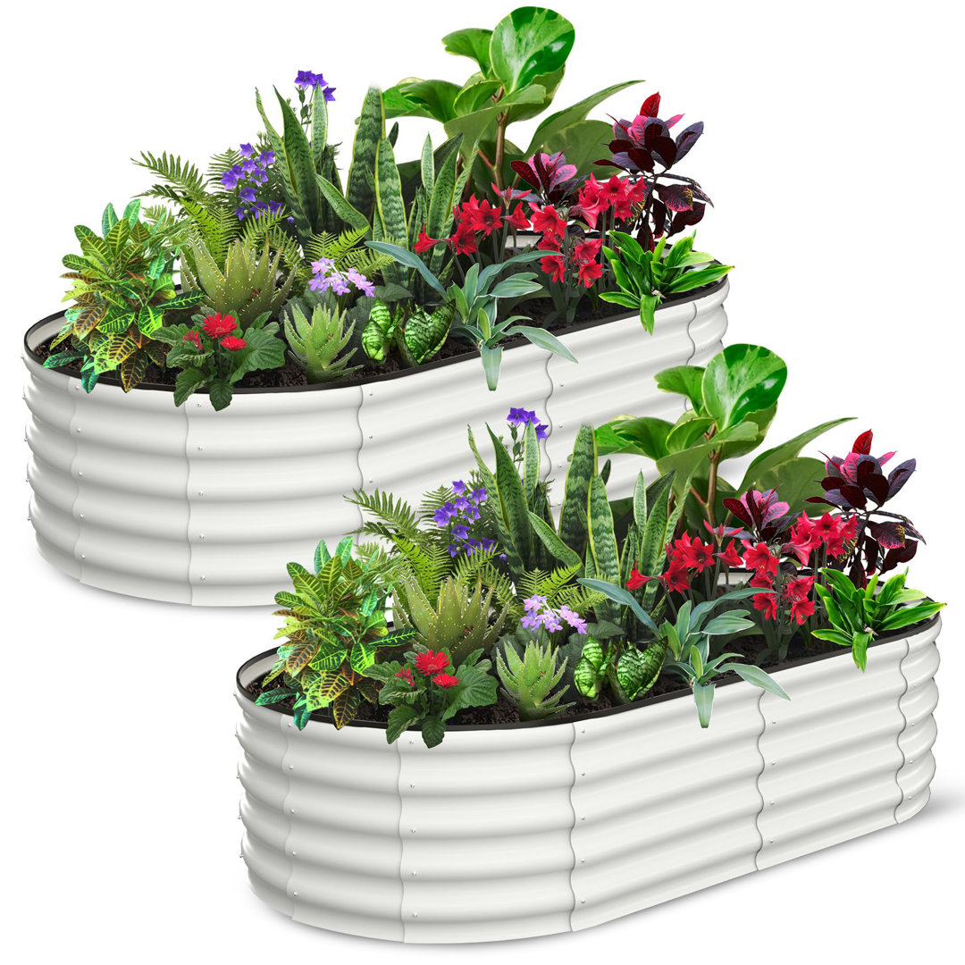 2 Pack Oval Raised Garden Bed Outdoor, Galvanized Raised Beds, Bottomless Galvanised Steel Planter Box, Open-Ended Base Metal Raised Planter Beds for