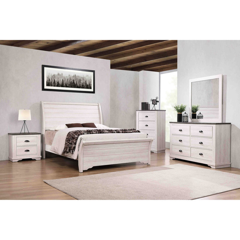 Grand lit de style contemporain en forme, lignes horizontales, + finition grise, pieds de support pour la chambre de taille harmonie avec caractéristiques, cadre en bois de craie sérénité