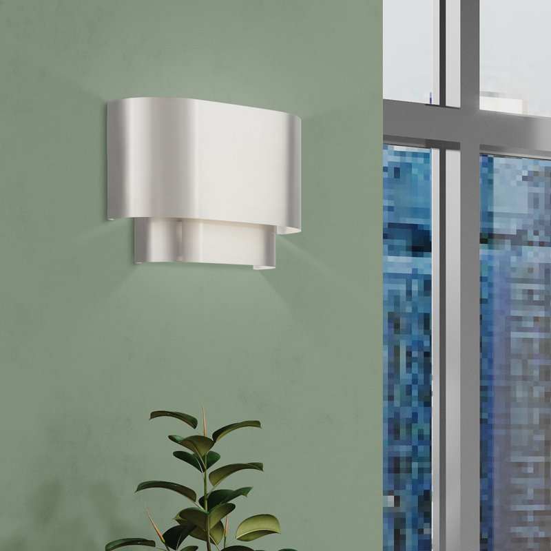 1 Light Brushed Nickel ADA Sconce With Brushed Nickel Metal Shade With Shiny White Inside, Brushed NIckel
