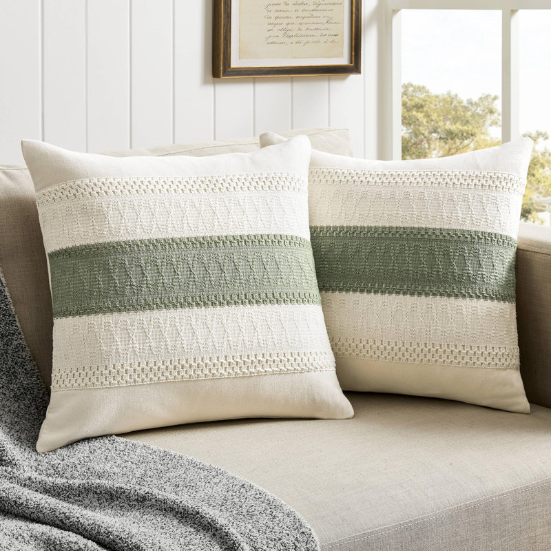 Sage Green and Off-White Cotton Boho Throw Pillow Covers 18x18 Inch