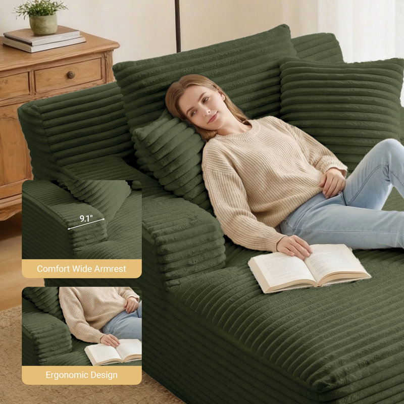 Canapé-lit 49 po en velours côtelé à compression avec coussins, sans assemblage requis, Vert