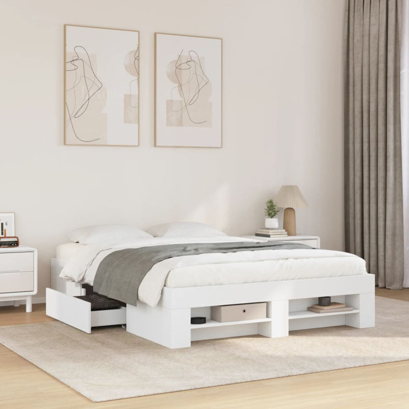 Abhijith Storage Bed, 33cm H x 193cm W x 143cm D, White