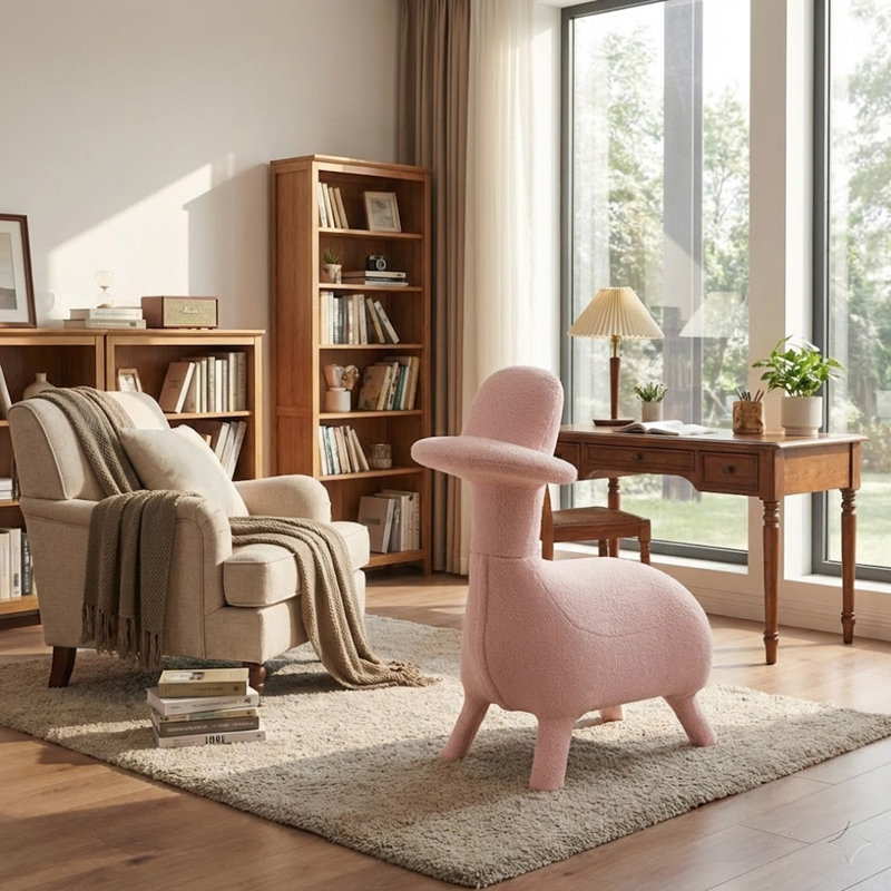 Platypus-Shaped Gaming Chair, Pink, Lamb Wool Fabric, Pink Teddy