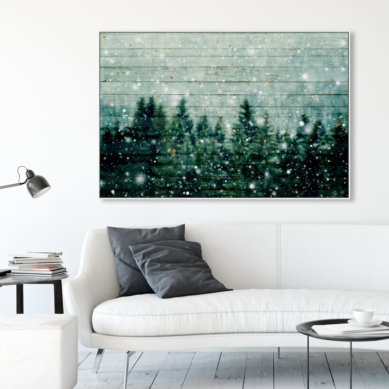 «Nature and Landscape Veil Stars Winter Forest», reproduction d'impression, Cadre blanc, H 24 po x l 36 po x 1,5 po