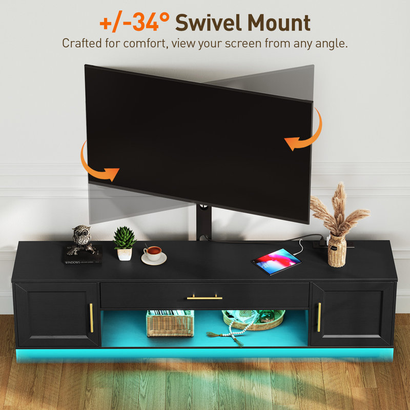 TV Stand with Swivel Mount and Power Outlet, LED Entertainment Center for TVs, Black, 53.1"H x 65.7"L x 13.4"W