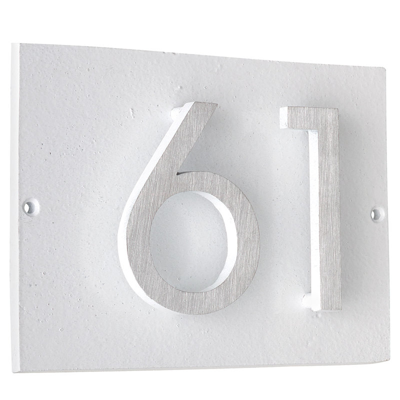 Plaque d’adresse murale sur 1 ligne flottante, Blanc, Aluminium brossé, Oui