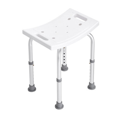 Tabouret de douche réglable avec patins antidérapants, support de 350 lb, 6 réglages de hauteur, poignées intégrées, pour baignoire ou baignoire, structure de chaise argent + blanc, conception, charge, intérieur en alliage d'aluminium