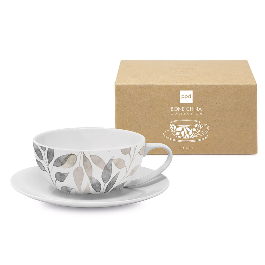 Scandic Leaves white Bone China T-Mug mit Untertasse