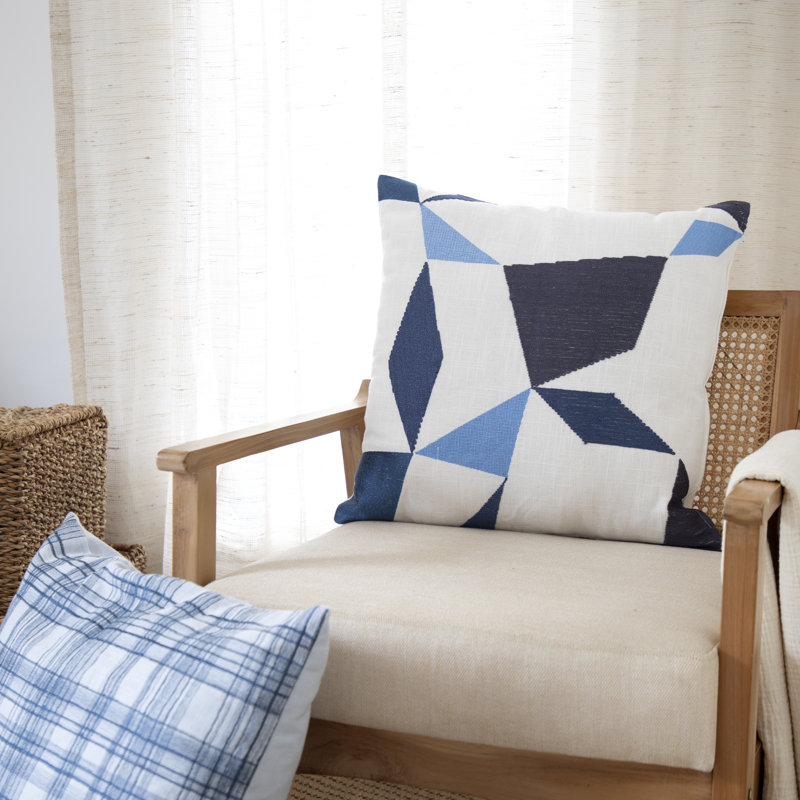 Coussin brodé, Housse de coussin seulement - sans coussin, 24 po x 24 po, Ivoire / bleu / bleu marine