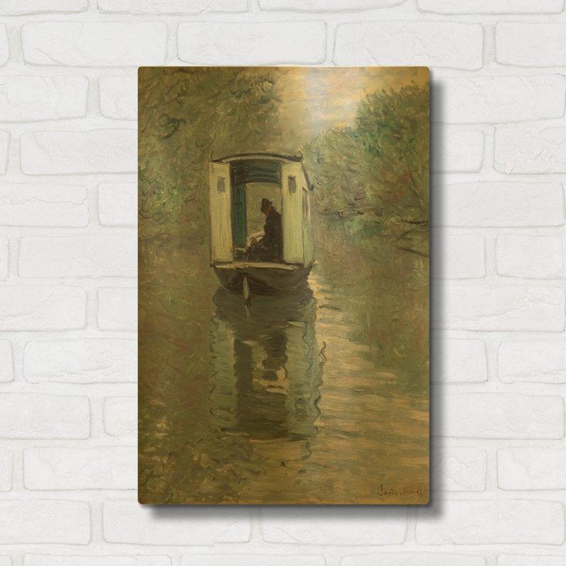«The Studio Boat» par Claude Monet, art mural en métal doré, 16 po x 24 po, 16 po x 24 po