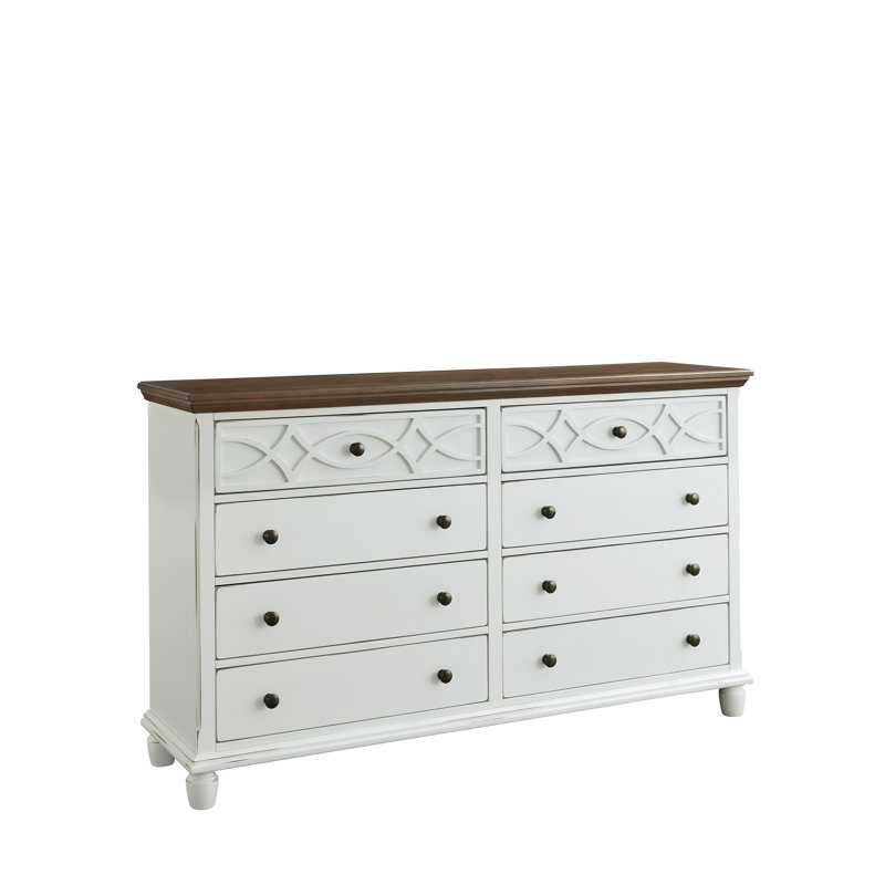 Brown and White Transitional Double Dresser with 6 Drawers