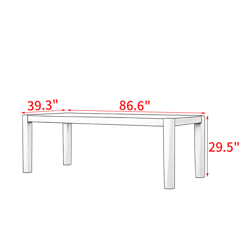 Table rectangulaire moderne simple en bois massif, H 29,5 po x L 86,6 po x l 39,3 po
