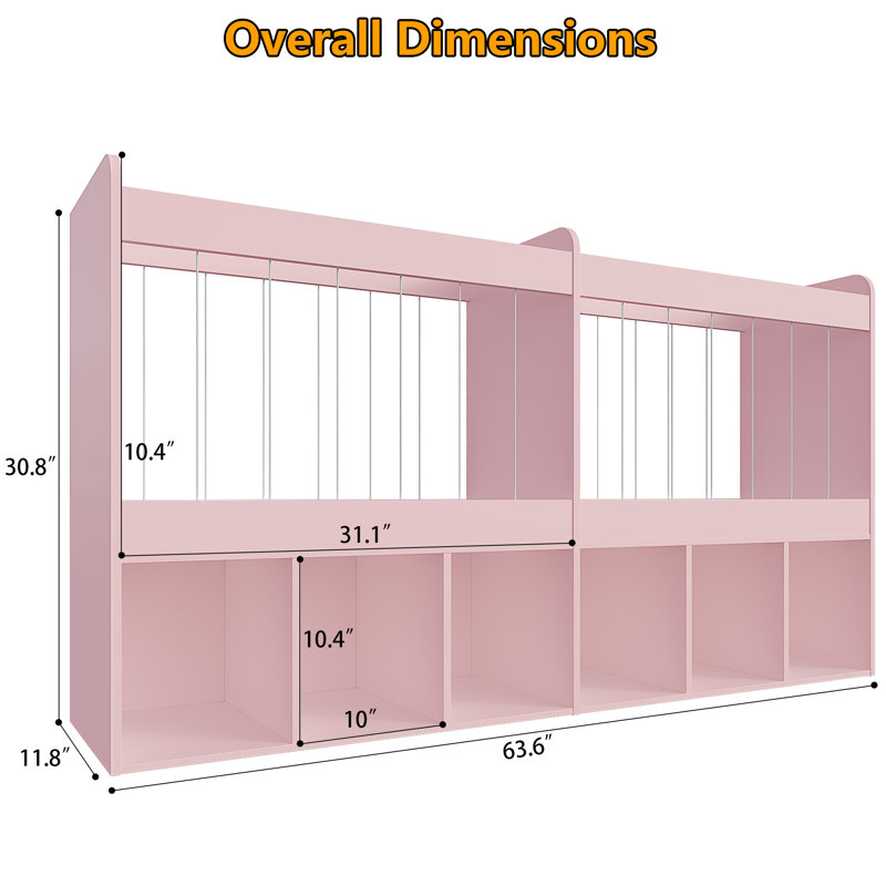 Meuble de rangement pour jouets de 160 cm de large, grande capacité (240 L), avec 6 compartiments ouverts, bibliothèque pour enfants idéale pour la salle de jeux, la chambre d'enfant, la chambre à coucher et la salle de classe (rose)