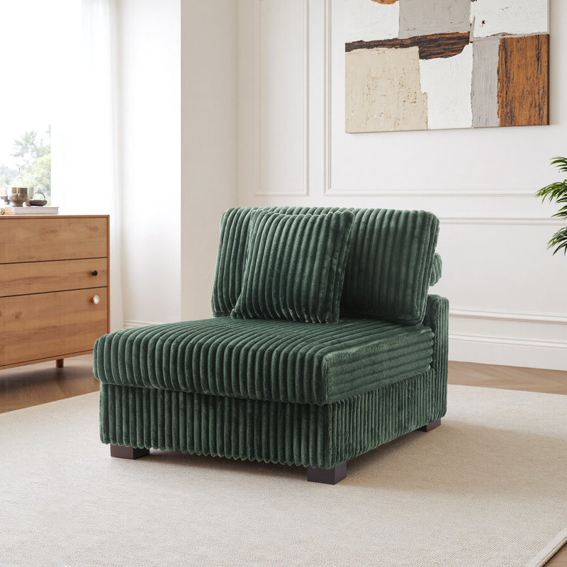 Upholstered Accent Chair with Footstool, Green
