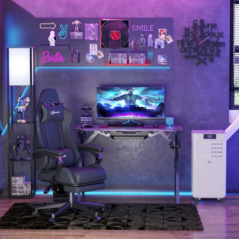 HOMCOM Adjustable Reclining Ergonomic Faux Leather Swiveling PC & Racing Game Chair with Footrest in Black, Black
