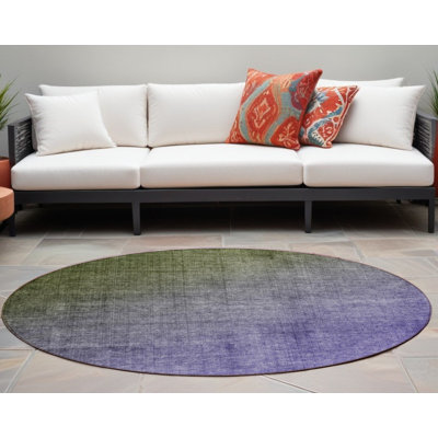 Tapis d'intérieur rond lavable ombré vert olive et mauve 8 pi HomeRoots