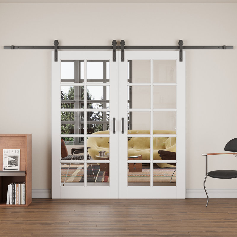 10 Lite Glass  Solid + Manufactured Wood with Installation Hardware Kit Barn Door(No Assembly Required), 72"×80"