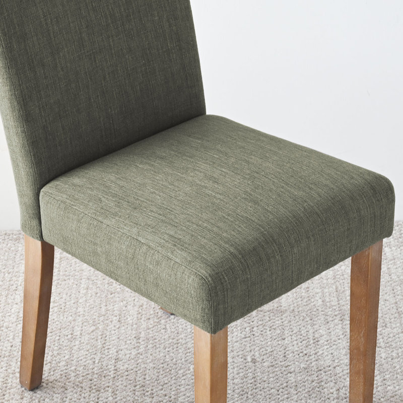Ensemble de table et de chaises pour 4 personnes avec table ronde et 4 chaises rembourrées à pieds en bois massif, Vert olive
