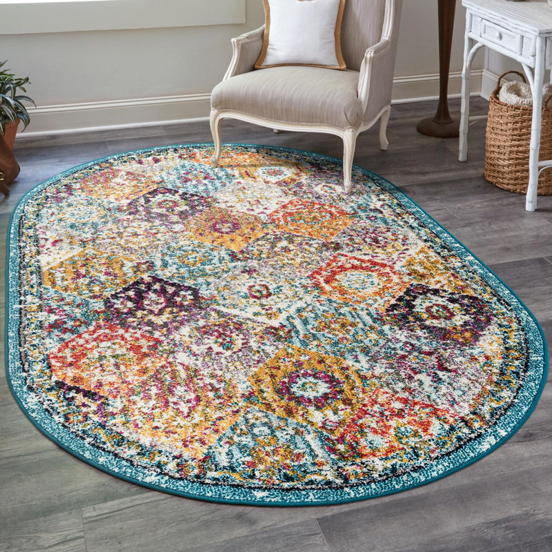 Galyean Abstract Multi Color Area Rug, Oval 3'1" x 5'3"