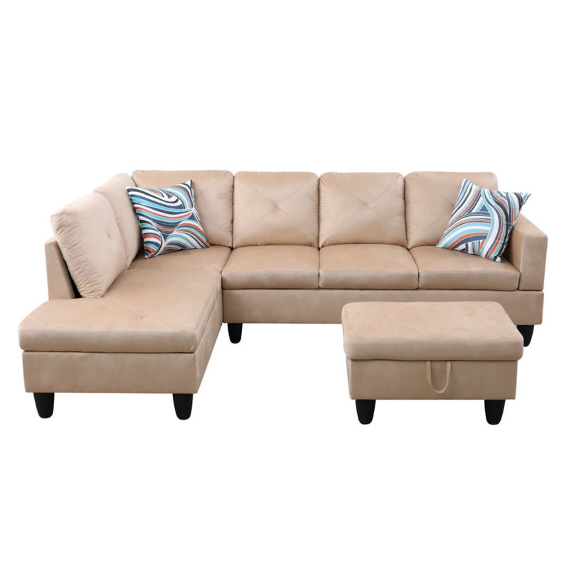 Manol 3 - Piece L- Shaped Upholstered Living Room Sectional Sofa, Left Hand Facing, Beige Microfiber/Microsuede