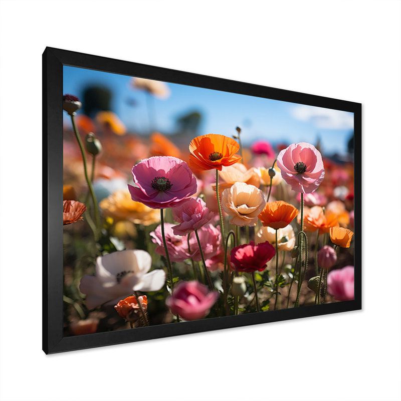 Champ de fleurs vibrantes I, Cadre simple noir, H 24 po x l 32 po x P 1 po
