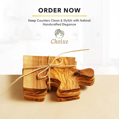 4‑in‑1 Mediterranean Olive Wood Interlocking Puzzle Coaster Set, Separable Drink Mats & Assembled Decor Centerpiece, Protect Tables from Water Rings